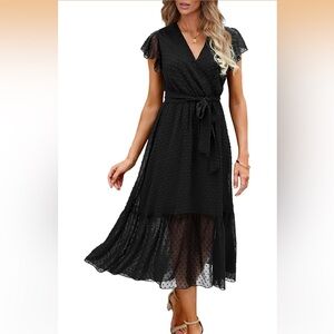 Swiss dot black wrap Dress